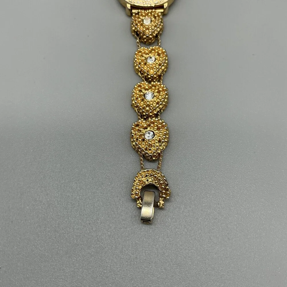 Vintage Lucoral Womens Watch 26mm White Dial Gold Tone Crystals Bracelet 7.75